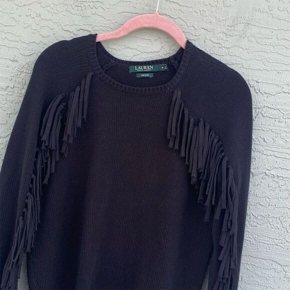 Lauren Ralph Lauren Women's Black Fringe Pullover Sweater Size M - Picture 9 of 13